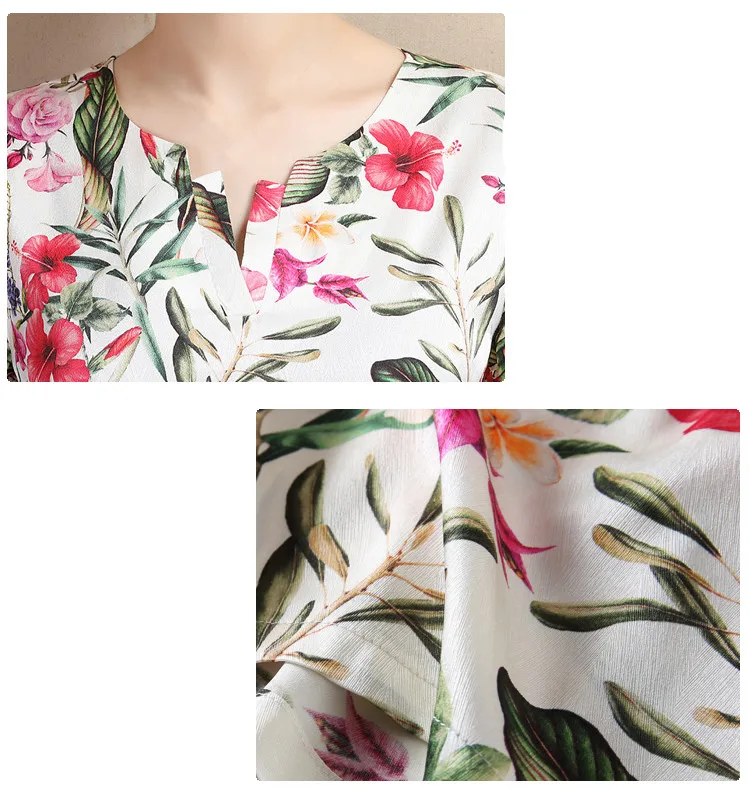 Women Summer Silk Dress O neck plus size Vintage Natural silk dresses floral Elegant Casual real Knee Length dress | Женская одежда