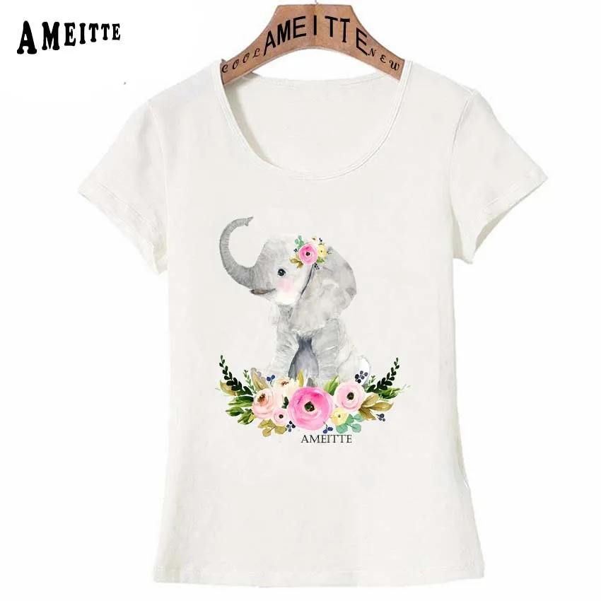 Милый детский комбинезон С Рисунком Слона цветы детская принт футболка Летняя