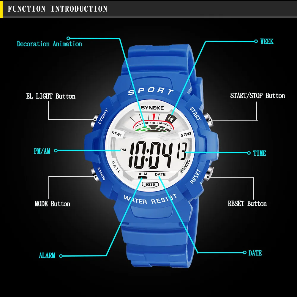 Детские электронные часы SYNOKE модные студенческие водонепроницаемые с