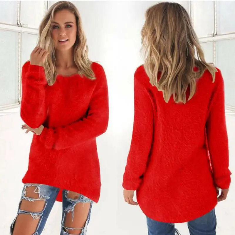 2019 Autumn Winter Women Sweaters Pullover Knitted Tops Tees Causal Loose Large size Female Solid Color Plush Sweater NZYD187A | Женская