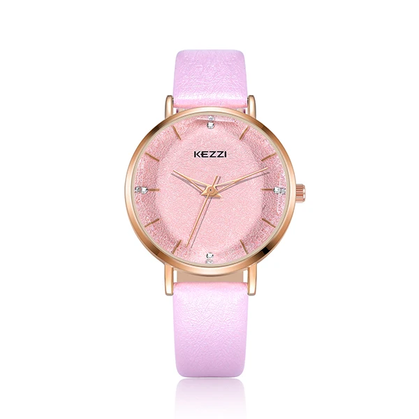 pink leather watch Kezzi брендовые Роскошные Хрустальные кожаные часы с большим циферблатом женские классические белые круглые водонепроницаемые кварцевые наручные часы платье Reloj Mujer - Цвет: pink leather watch
