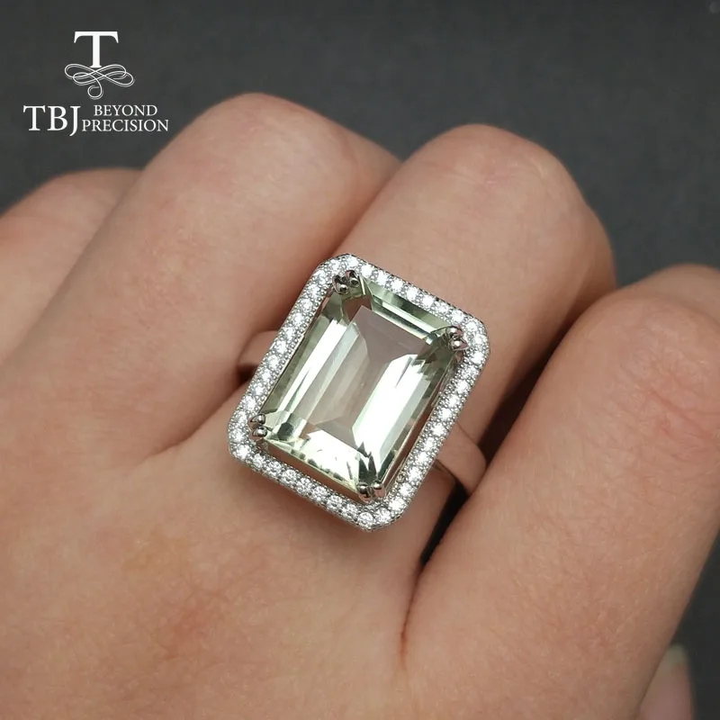TBJ, натуральный зеленый аметист 7.5ct драгоценный камень кольцо из стерлингового серебра 925 пробы ювелирные изделия для женщин как день рождения Юбилей подарок на день Святого Валентина