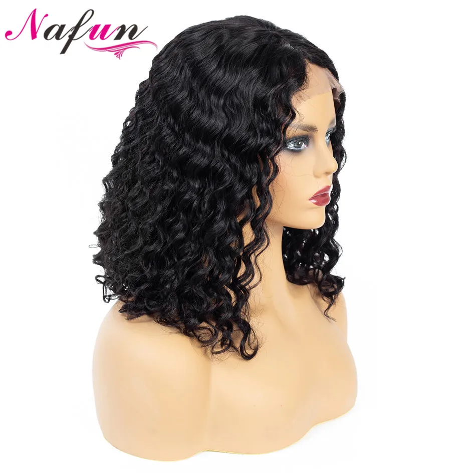 Nafun Hair13X4 короткий Боб Синтетические волосы на кружеве человеческих волос парики с детскими волосами малазийские волосы с однонаправленной кутикулой для черный Для женщин глубокая волна Синтетические волосы на кружеве парики
