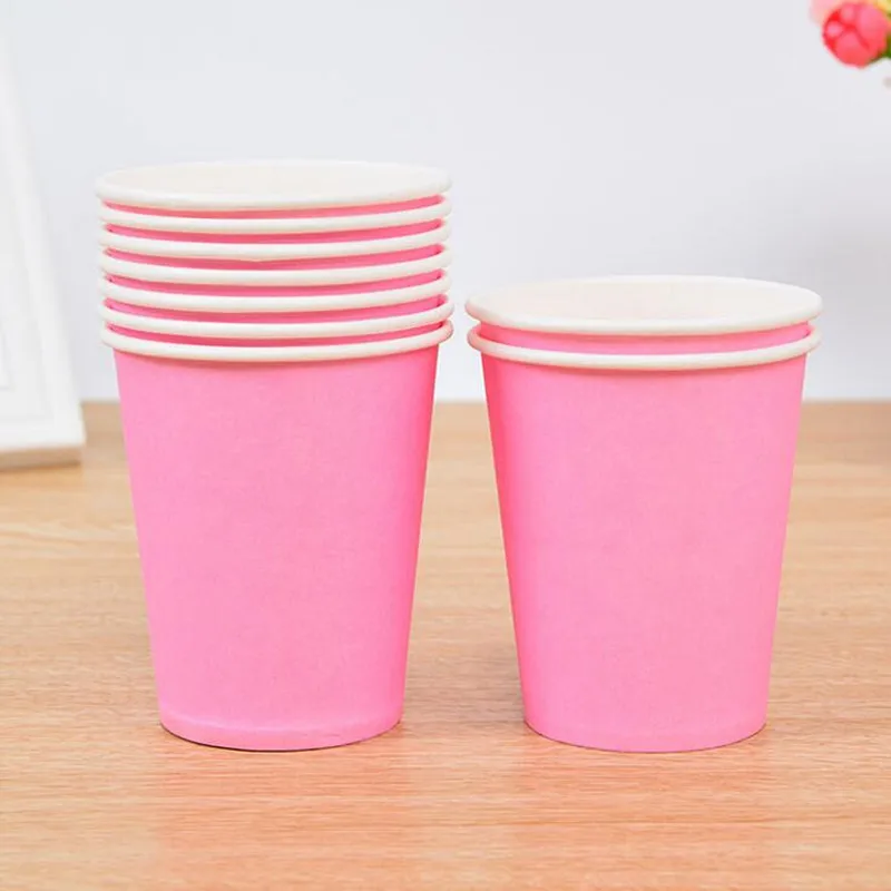 Pink 50 шт./компл. однотонная цветная бумажная чашка Еда Класс одноразовая посуда для свадьбы детского дня рождения детей День рождения поставки 250 мл - Цвет: Pink