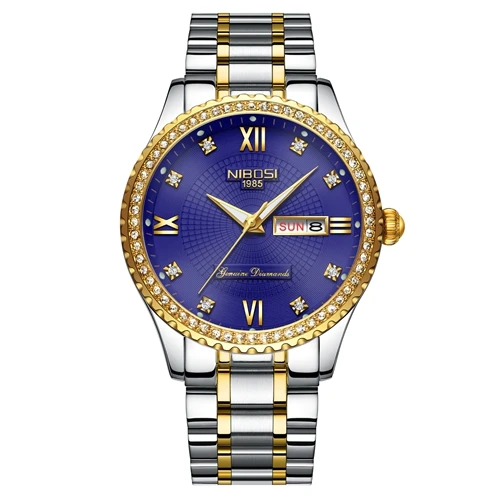 Men Watch 1 NIBOSI парные часы для женщин и мужчин, Роскошные Кварцевые наручные часы с кристаллами, часы для влюбленных, часы с датой недели, золото, Montre Femme, Relogio Feminino - Цвет: Men Watch 1
