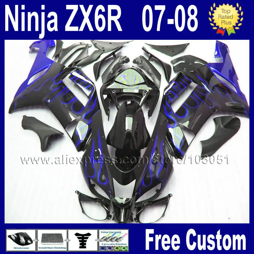 OEM Заводские комплекты обтекателей для kawasaki 2007 2008 ninja ZX6R ZX 6R 636 07 08 Пламя в черном