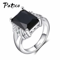 classic 925 sterling silver wedding rings for womenmen black square cz zirconia finger ring female christmas party gifts