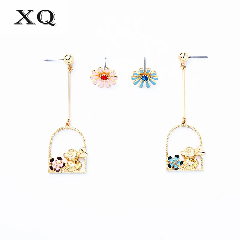XQ модные новые Асимметричные Длинные серьги с цветком кролика