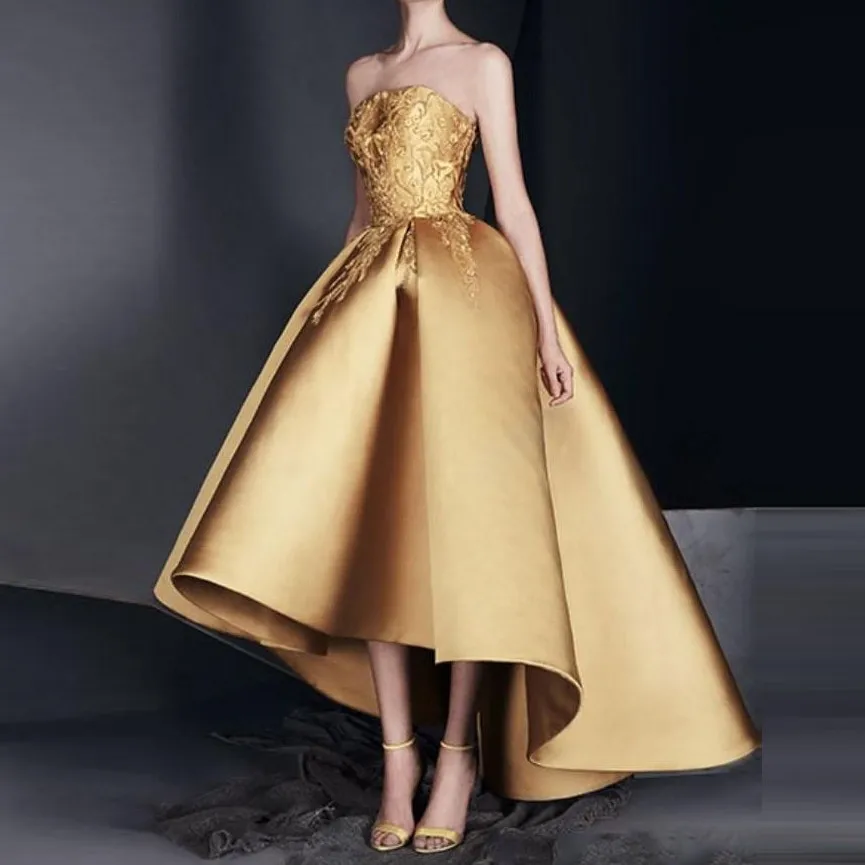 Gold Appliques Evening Dresses Custom Made abendkleider vestidos de festa Off Shoulder Evening Gown avondjurken gala jurken