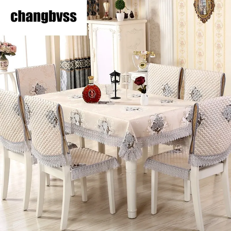 

13 pcs/set Happy Tree Pattern Lace Edge Rectangle Tablecloth with Dining Chair Covers Table Cloth for Wedding Table Cover Set