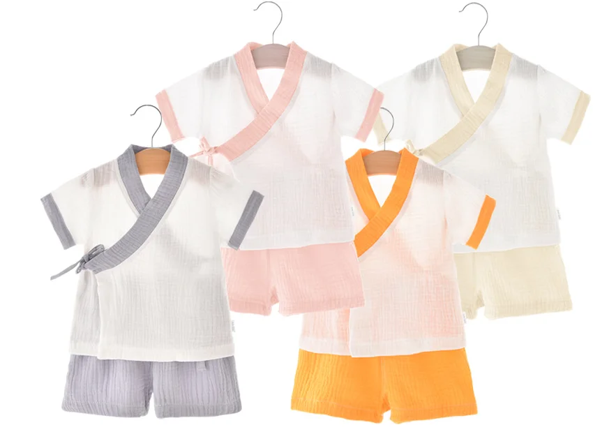 baby Gauze Kimono Comfort Short Sleeve Children's Sleepwear Suit Pyjamas Sets For Kids Hanfu Style Pajamas Christmas Gift Z885