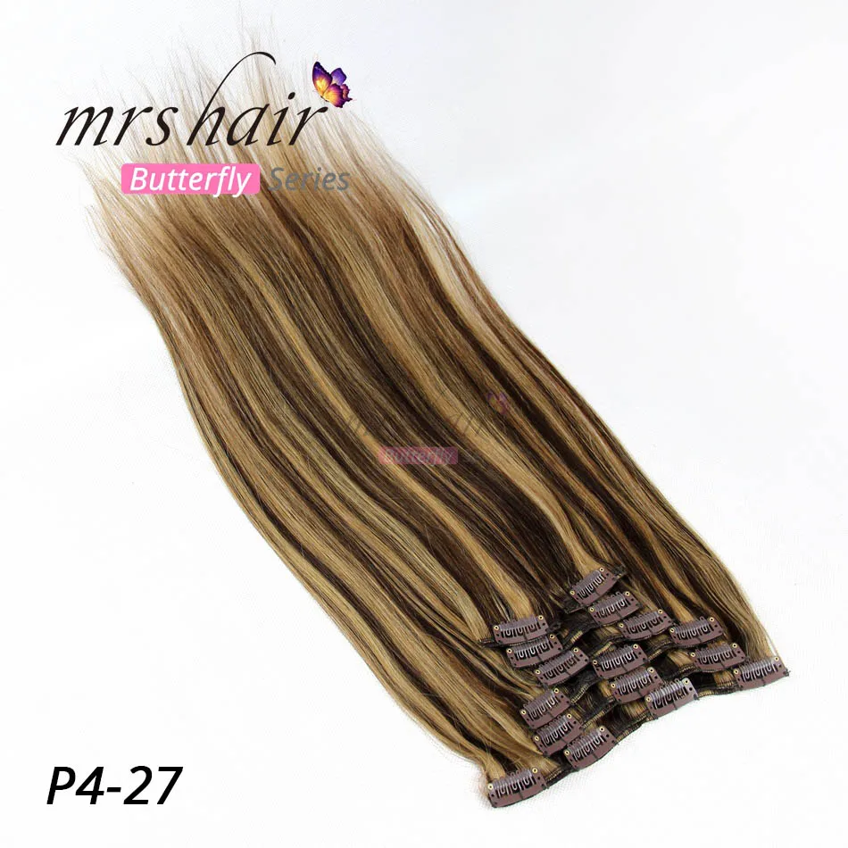 # P4/27 MRS HAIR на заколках для наращивания волос 1" 16" 1" 20" 2" 24" машинное производство Remy человеческих волос на зажимах черный коричневый блонд натуральные волосы - Цвет: # P4/27