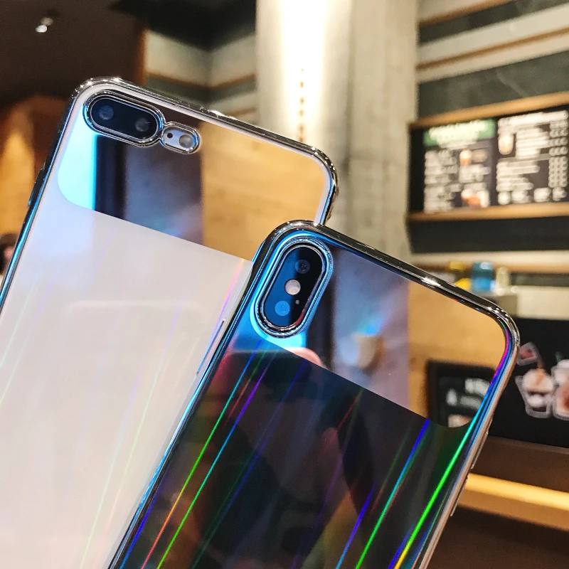 WMZSUCC Laser Rainbow Tempered Glass Phone Case for iPhone X 8 7 Back Cover 6 6s Plus Wholesale |