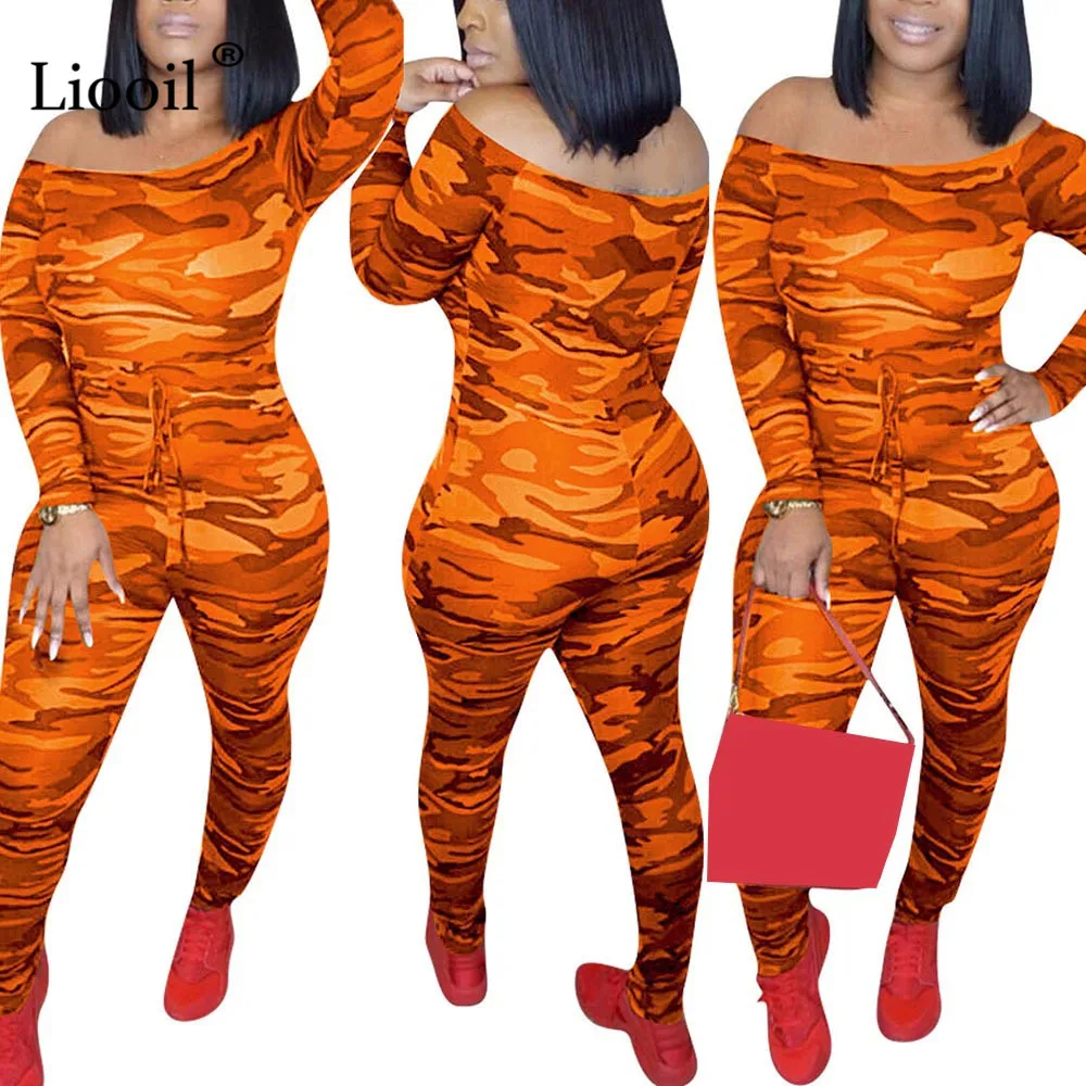 Liooil Camouflage Bodycon Sexy Sheer Jumpsuits For Women Club One Piece Outfits Off Shoulder Party Rompers Womens Jumpsuit