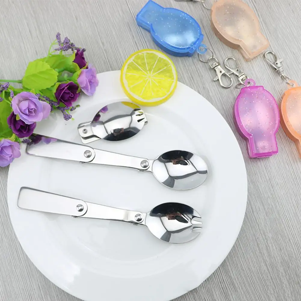 

Portable Stainless Steel Spoon Fork Folding Hiking Camping Utensil Tableware