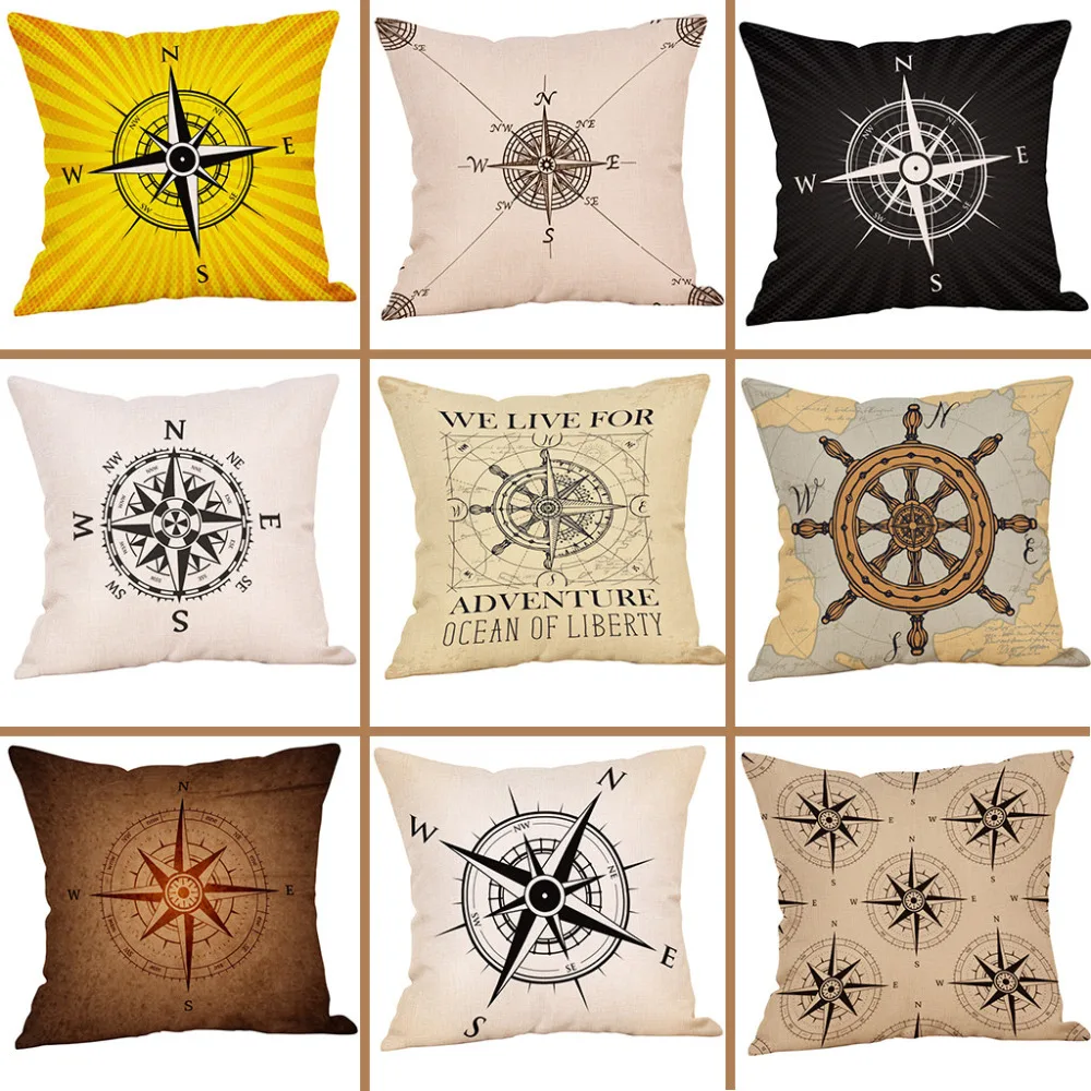 2019 наволочка с принтом компаса Ретро стиль цветочный узор талия украшение дома **