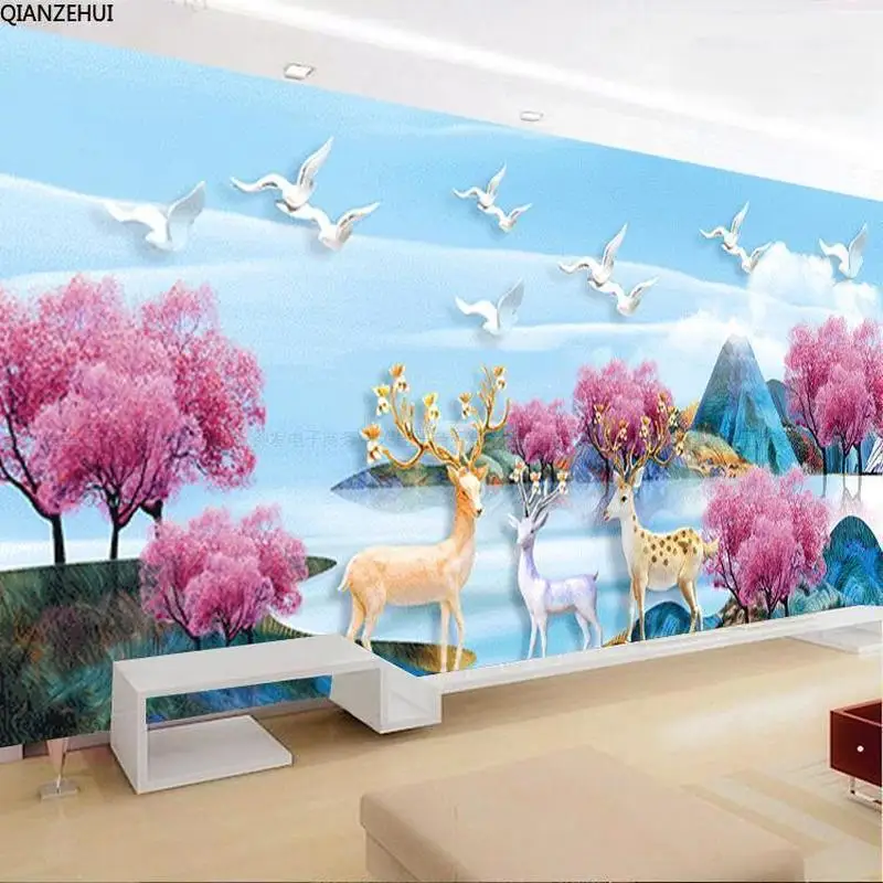 QIANZEHUI рукоделие точная печать леса Лось романтический розовый цвет вишни полный