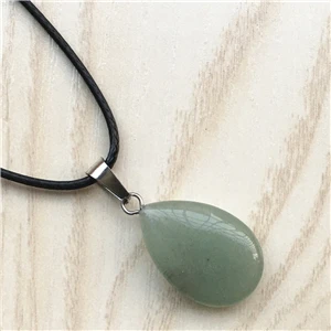 Green Aventurine Супер предложение, натуральный камень, кристалл, кварц, опал, капля воды, подвеска и ожерелье, кожаные цепи для мужчин и женщин, модные ювелирные изделия, 1 шт - Окраска металла: Green Aventurine