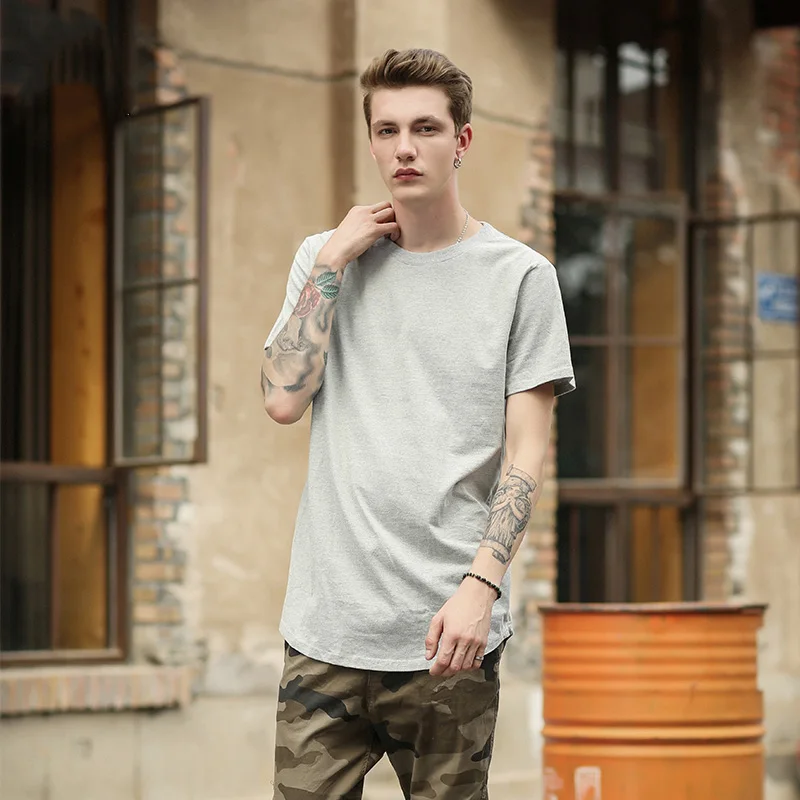 Футболка kanye мужская оверсайз с закругленным подолом тенниска из хлопка краем