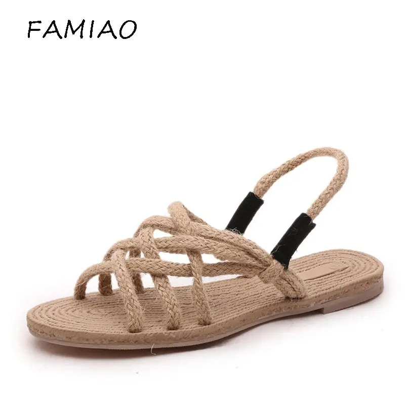 FAMIAO 2018 New Summer Women Sandals Casual Straw Rope for women Fashion Open Toe Fisherman Shoes Female flats | Обувь