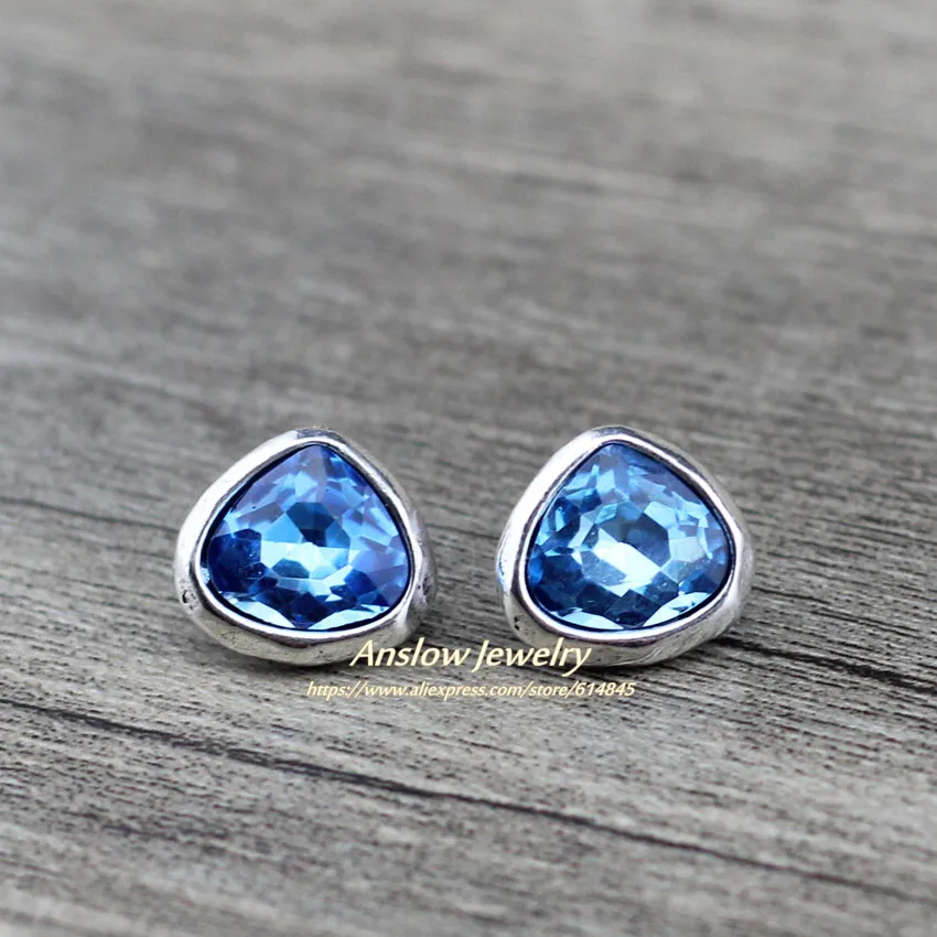 blue Anslow, модные ювелирные изделия, кристалл, сердце, серьги-гвоздики для женщин, женские свадебные Помолвочные серьги, дешево, опт, подарок LOW0137AE - Окраска металла: blue