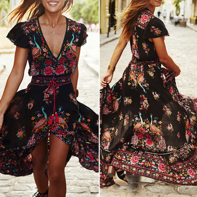 Летние женские шифоновые Boho Макси длинные пляжные вечерние платья для