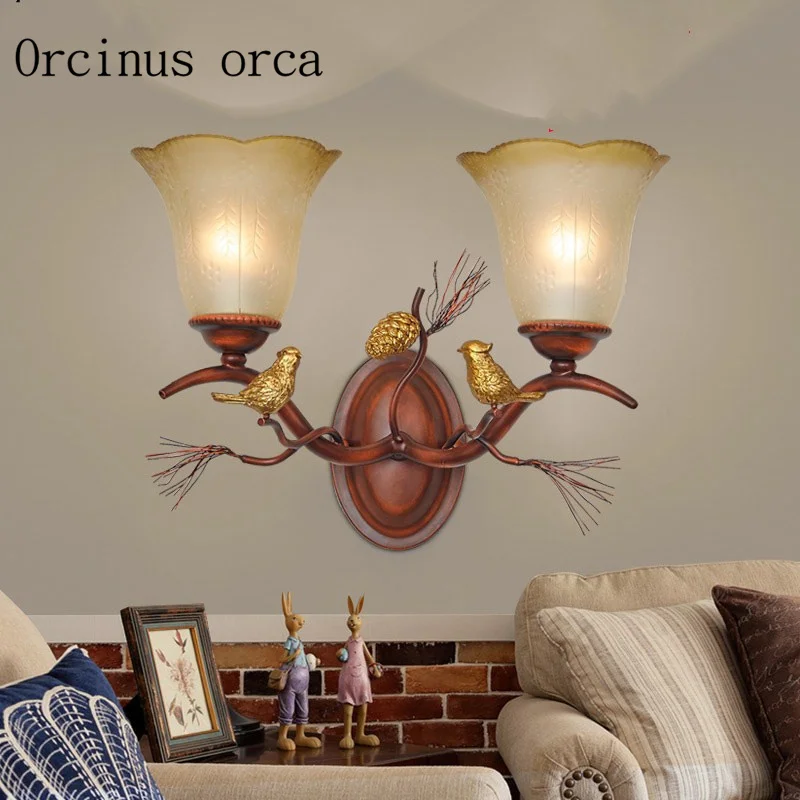 

American country bird wall lamp living room bedroom corridor balcony Nordic iron wall lamp free shipping