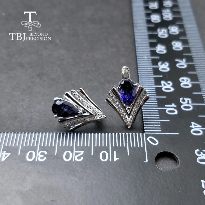 TBJ v образная застежка серьги с натуральным индийским иолитовым драгоценным