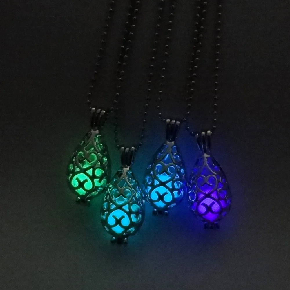 

Hollow Luminous Stone Pendant Necklaces Long Chain Necklace Glowing in the Dark Women Pendant Jewelry