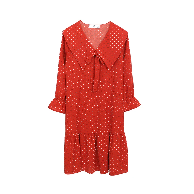 

2019 New Women's Dress Spring Summer Red Fashion Plus Increase 4XL Chiffon Dot Leisure V-neck Long Sleeve Ladies Dresses Chiffon