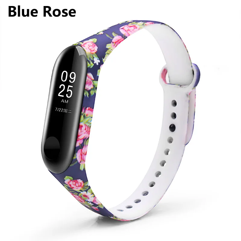 BOORUI, цветной браслет Mi Band, 3 ремешка, сменный Браслет Для Xiaomi miband 3, силиконовый браслет, correa mi3, ремень с разнообразными цветами - Цвет: Blue Rose