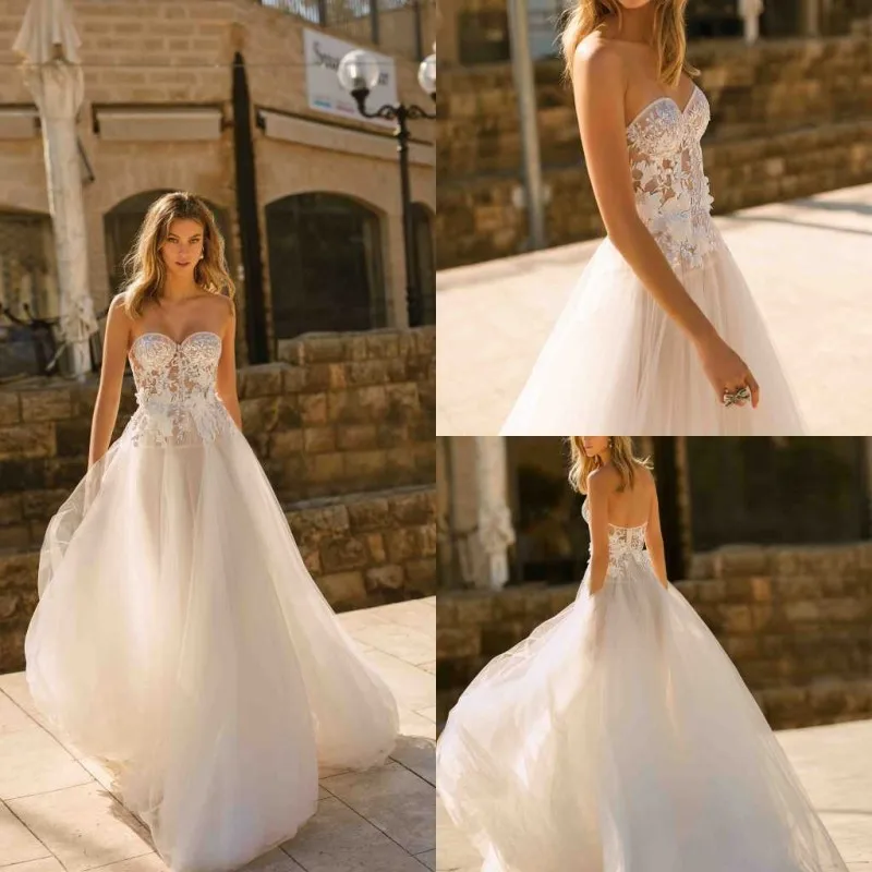 Muse by Berta свадебное платье es без бретелек с открытой спиной с кружевной аппликацией Свадебные платья Boho A-Line свадебное платье