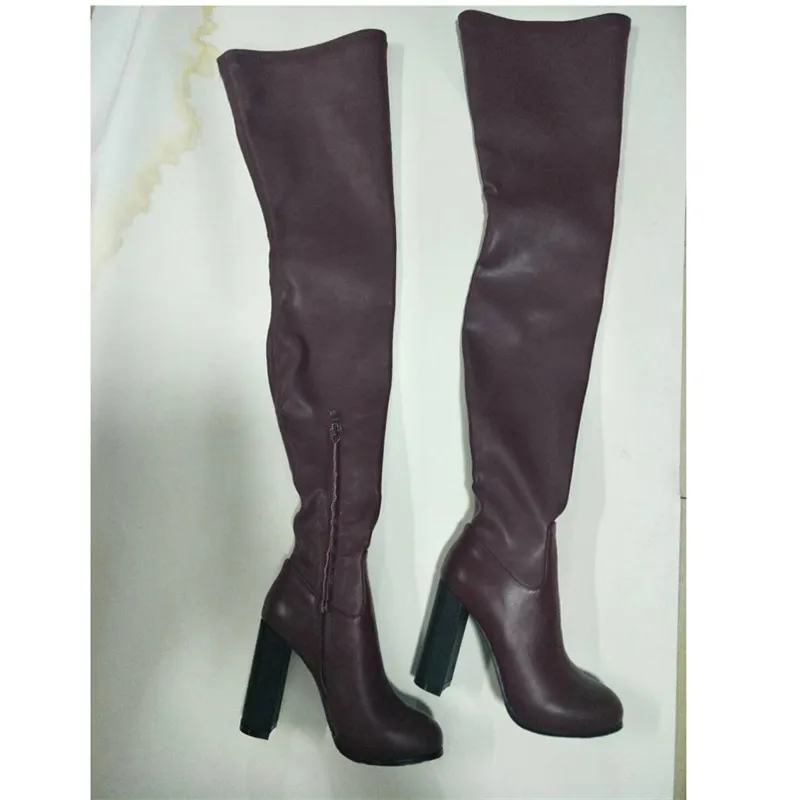 Knsvvli Genuine Leather Chunky Heel Women Thigh High Boots Autumm Tighten Botas Mujer Stretch Boots Fashion Over The Knee Boots