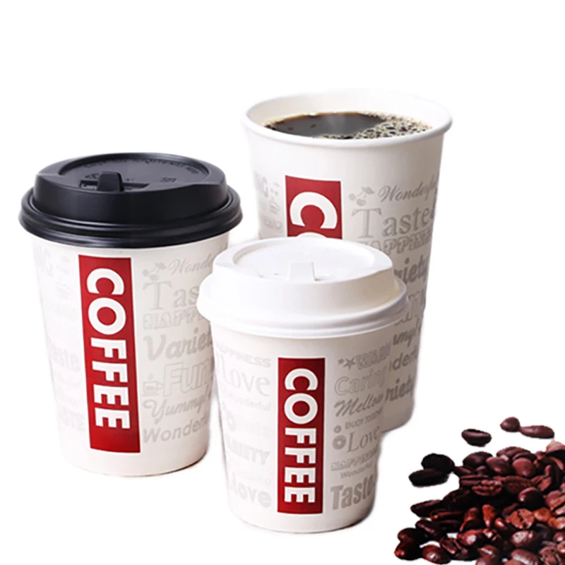 

Disposable Mug Coffee Cup With Plastic Lids Heat-resistant Drinks Mug Good Quality Milk Tea Cup Takeaway Packing 8/12/16oz 50pcs