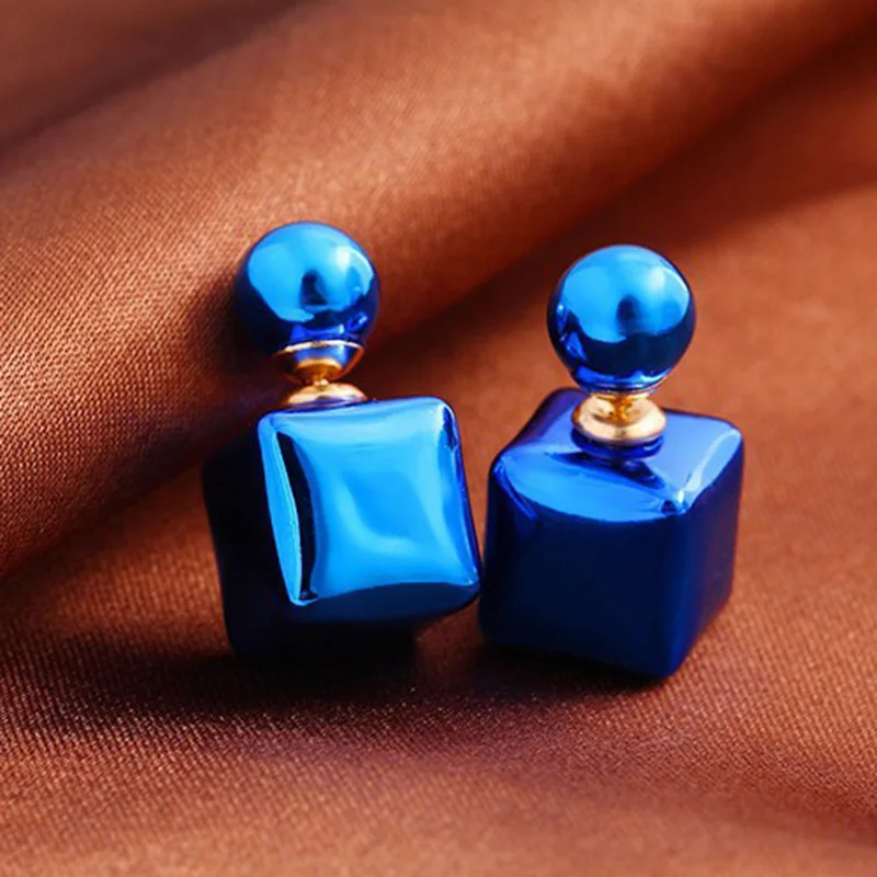 Настоящие фирменные яркие квадратные серьги с бусинами двухсторонние матовые