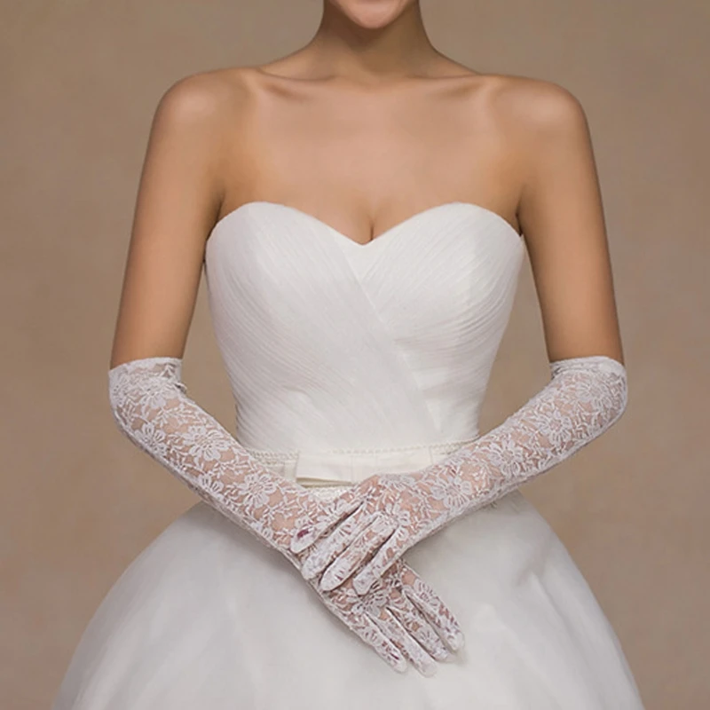 

Lace Women Bridal Gloves Elbow Length Full Finger Lace Wedding Accessories Prom Party