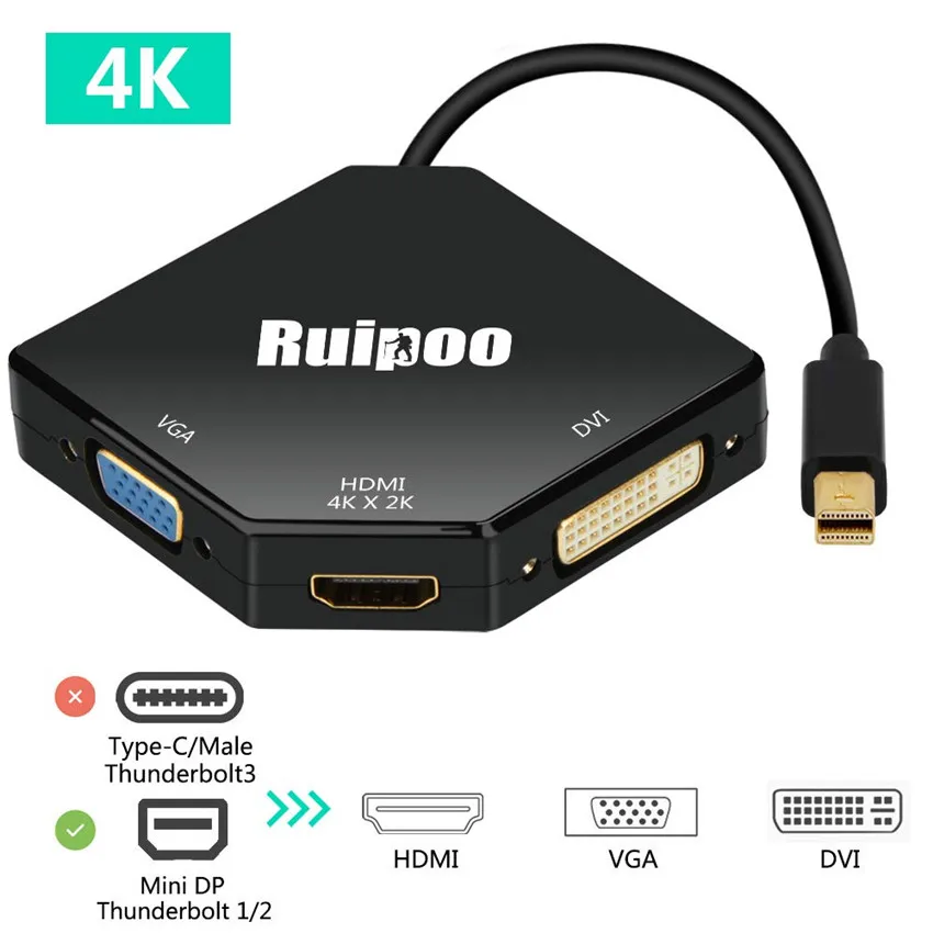 Mini DisplayPort Thunderbolt к HDMI DVI VGA конвертер DP 4K адаптер для Macbook Air Pro многофункциональный
