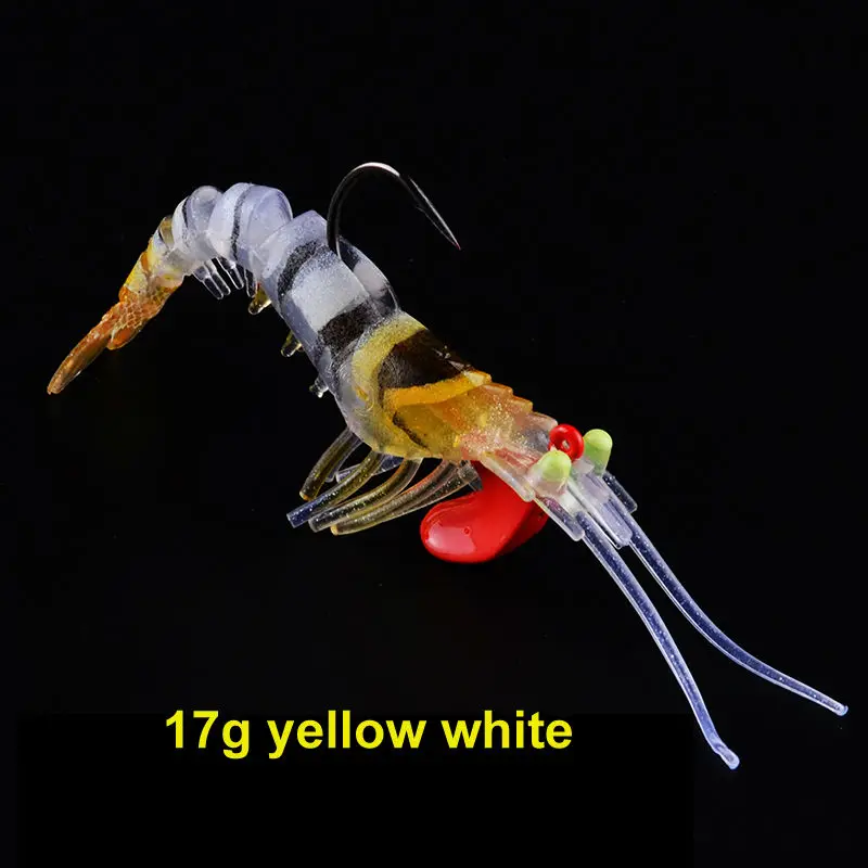 17g yellow white FJORD Горячие много раздел "креветка" классический Гибкая креветки 6,5/12,5/17 г, Мягкая приманка для рыбалки, Мягкая приманка приманки свинец крюк FishingTackle - Цвет: 17g yellow white