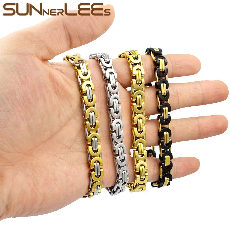 SUNNERLEES 316L браслет из нержавеющей стали 6 мм~ 11 мм коробка, византийские звенья Цепочка Золото Серебро Черный для мужчин женщин ювелирные изделия подарок SC07 B