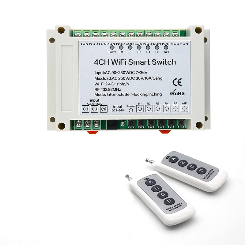 Wifi Switch w 2RF AC110V 220V DC12V 24V 36V Wi-Fi 4CH переключатель умный дом устройства модуль Беспроводной удаленного Управление выключатель+ 433MHz RF передатчик - Комплект: Wifi Switch w 2RF