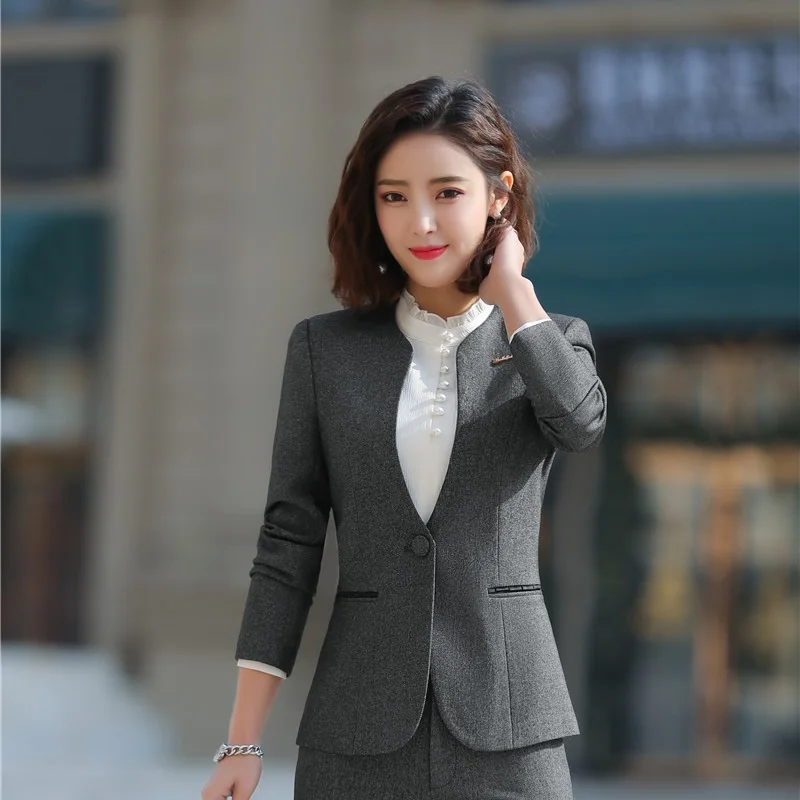 Элегантные темно-синие Формальные блейзеры и куртки пальто для женщин деловая