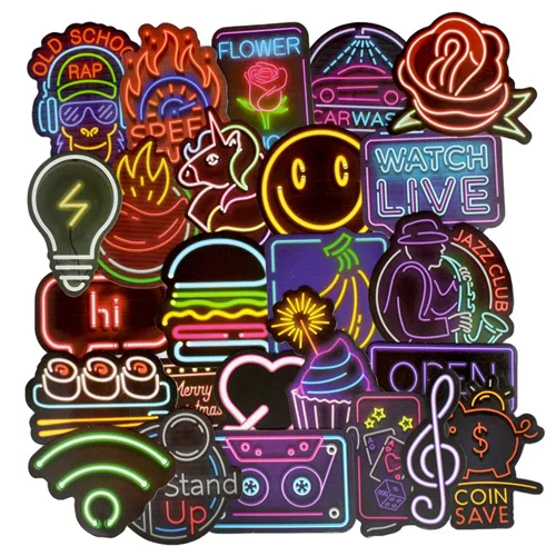 Neon Light 50 шт. неоновый светильник наклейки для чемодана скейтборда ноутбука сотового телефона мотоцикла велосипеда автомобиля аксессуары смешанные DIY забавные наклейки - Цвет: Neon Light