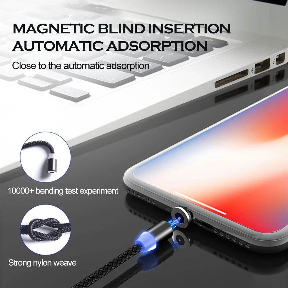 Магнитный usb-кабель для быстрой зарядки USB type C, магнитный светодиодный кабель для зарядки 1 м 2 м, кабель Micro usb для мобильного телефона, usb-кабель