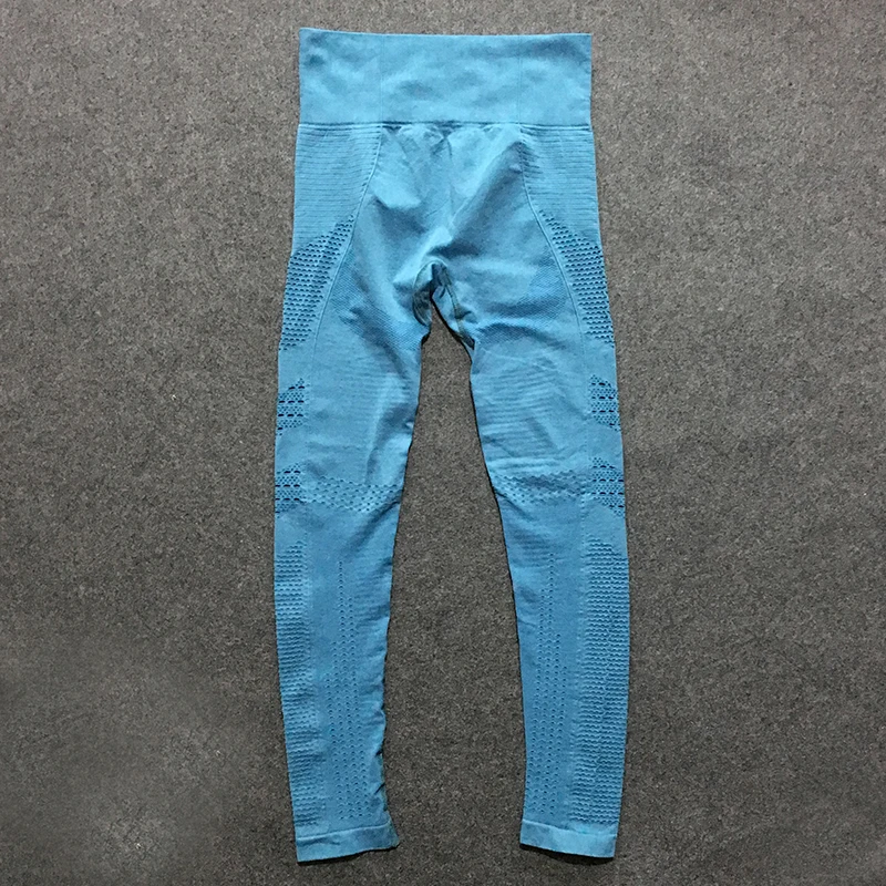 blue leggings Спортивный комплект из 2 предметов, тренировочная одежда для женщин, безупречный трикотажный топ с длинным рукавом+ бесшовные леггинсы, комплект из 2 предметов для йоги - Цвет: blue leggings