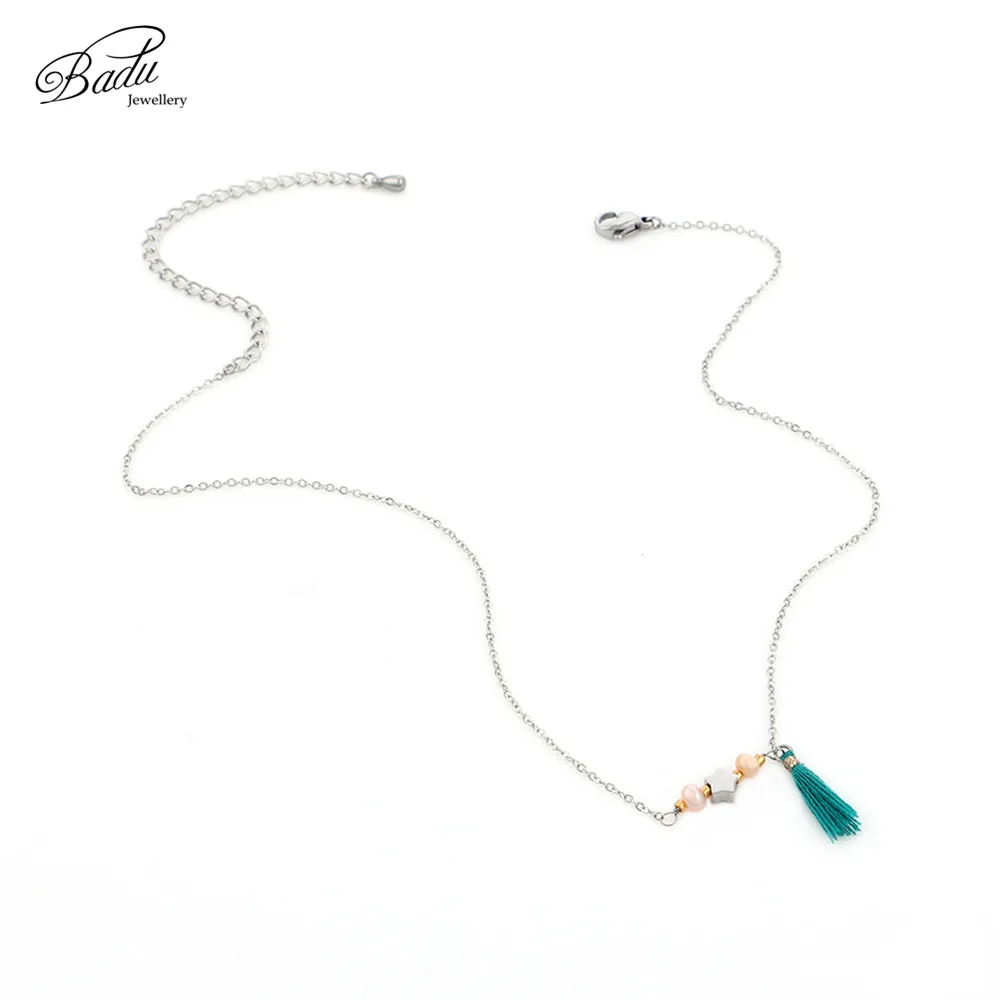 34202Silver Necklace Badu Link Chian браслет для девочек из нержавеющей стали крошечные с цепочкой браслеты элегантные ювелирные изделия подарок для девочек свадебные помолвки - Окраска металла: 34202Silver Necklace