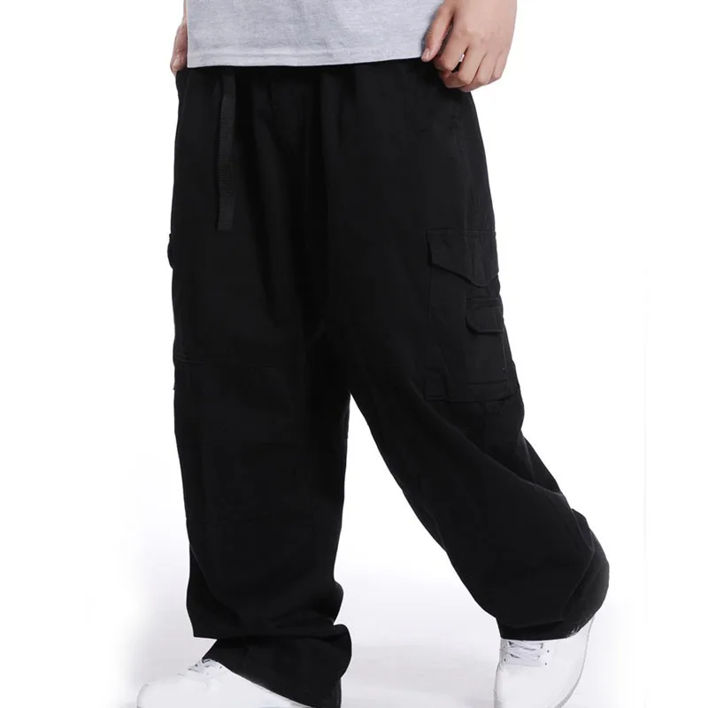 MFERLIER свободные весна лето брюки карго Мужские 5XL 6XL 7XL Большие размеры вес 150 кг повседневные мужские брюки 4 цвета - Цвет: Черный