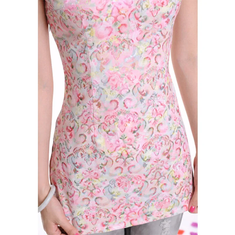 Женская рубашка с коротким рукавом жаккардовый хлопковый топ Cheongsam цветочным