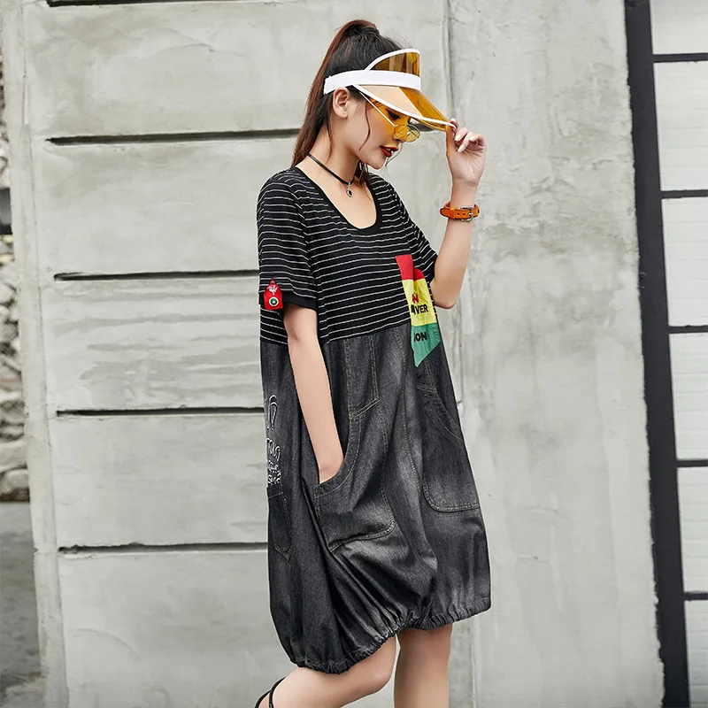 Платье Vefadisa женское черное однотонное из джинсовой ткани с коротким рукавом до