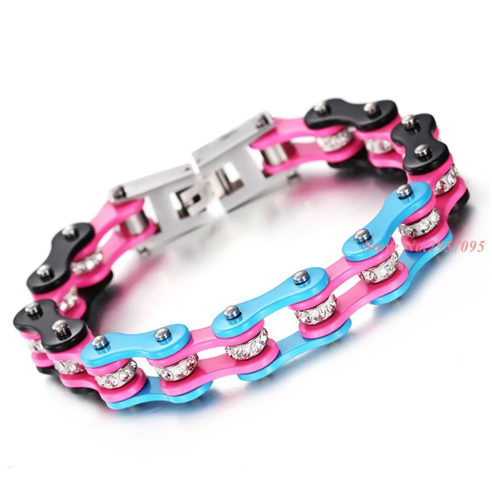 Модные розовые черные синие браслеты на цепочке для велосипеда из нержавеющей