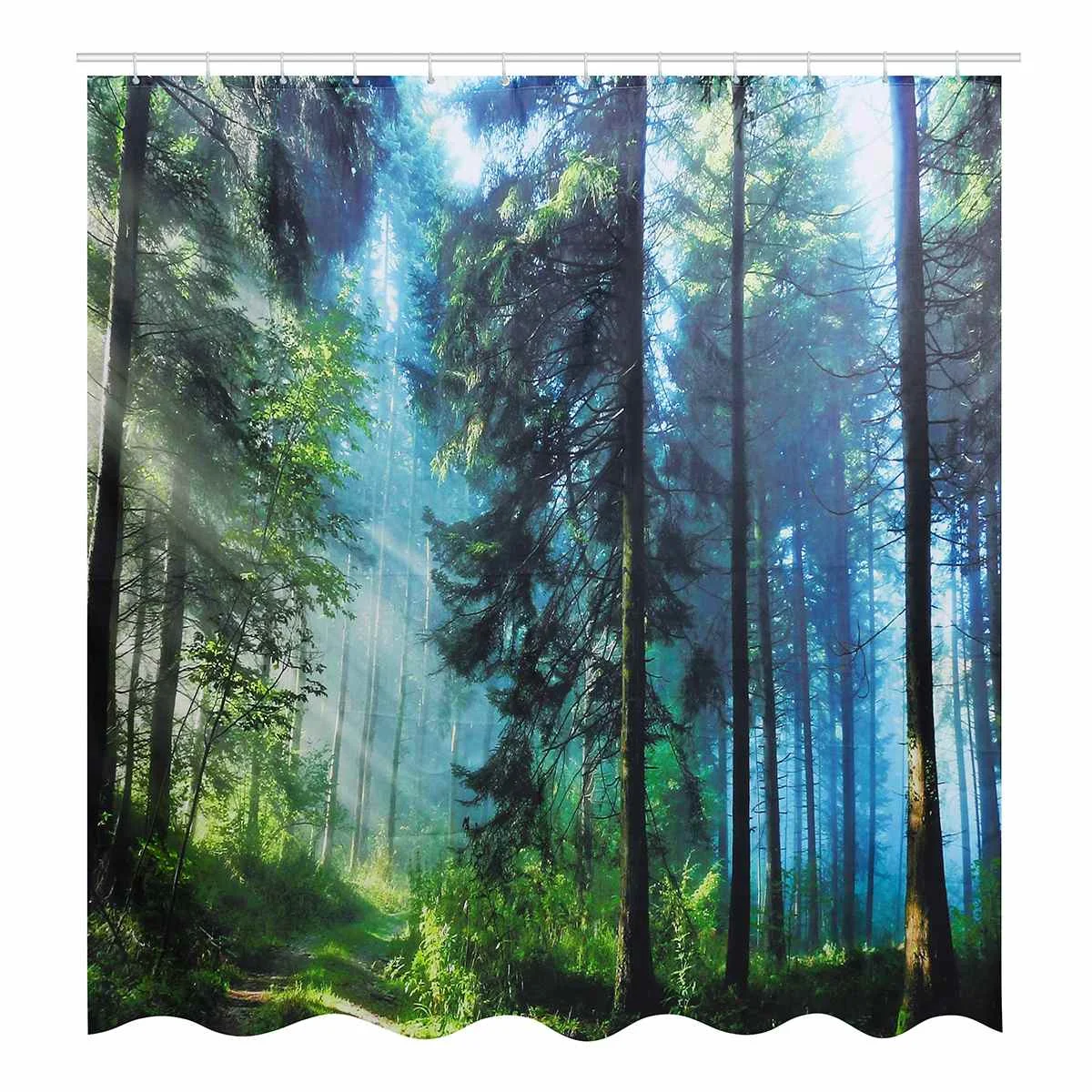 shower curtain 4 шт. 180x180 см лесная Водонепроницаемая моющаяся полиэфирная занавеска для душа с текстурой леса+ напольный коврик+ 12 крючков для дома и ванной - Цвет: shower curtain
